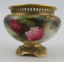 A Royal Worcester bowl, decorated with roses, shape number H166, height 4.25ins Condition Report: