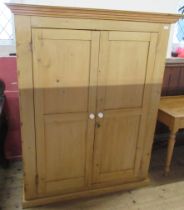 A pine double door wardrobe, width 52ins, height 64ins, depth 24ins