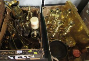 Two boxes of mixed metalware, to include a quantity of brass items