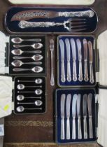 A collection of boxed silver cutlery, to include service, spoons etc and a six piece silver plated