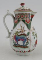 An 18th century Worcester porcelain lidded jug, decorated with the Dragon in Compartments pattern,