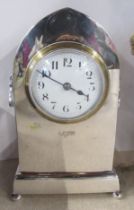 A silver cased mantel clock, marks rubbed, height 7ins