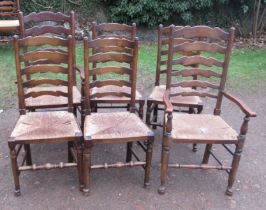 An set of 6 (4+2) ladder back dining chairs with rush seats