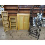 A collection of furniture, to include a pair of wine racks, a cupboard and two sets of shelves