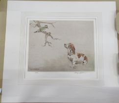 Two limited edition signed Henry Wilkinson coloured etchings, of basset hounds