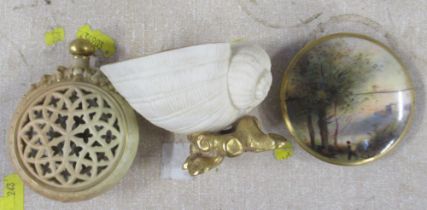 A Royal Worcester blush ivory perfume bottle, with pierced decoration, together with a blush ivory