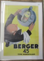 A reproduction Roland Ansieu poster, 'Berger 45 Type Marseillas', 26ins x 18ins