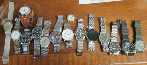 A collection on wrist watches, most with metal straps, to include Seiko, Boccia, Skagen, Pulsar,