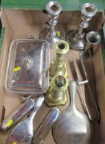 A collection of metalware, to include a silver dressing table set