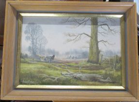 Brian Tovey, oil on canvas, rural scene with figures and cart, inscribed verso, 6ins x 8.5ins