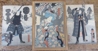 After Utagawa, three woodblock prints, unframed, 13ins x 9.5ins