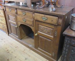 An oak side board width 62ins, depth 21ins, height 39ins, together with a coffer and a table