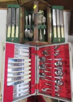 A vintage cased flatware set, in oak box, together with another cased set of flatware