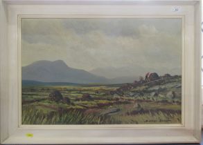 David Long, oil on canvas, Irish landscape, Turf Gathering, 16ins x 24ins
