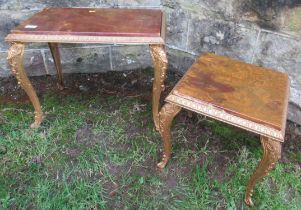 Two gilt coffee tables, with marble tops , 21ins x13ins height 17ins and 13ins x 13ins, height 13ins