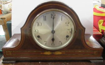 An Edwardian mahogany cased mantel clock, with Westminster chiming movement and Masonic presentation