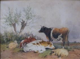 Frederick E Valter, watercolour,  Cattle and Sheep, 13ins x 17ins