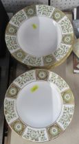 6 Royal Crown Derby dinner plates, in the Green Derby Panel pattern, diameter 10.5ins, together with