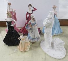 Seven porcelain figures, together with six religious figures and other items