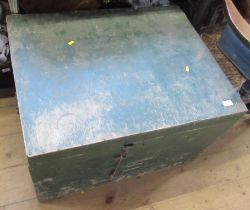 A painted chest, containing horse tack, together with a hat box and another chest containing horse