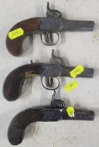 Three Antique muff pistols, one engraved Horsten York