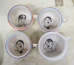 Three Fieldings porcelain German propaganda miniature chamber pots, together with another example