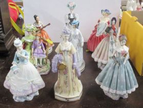 Eight Royal Worcester Victorian Ladies figurines, together with a Royal Doulton model Condition