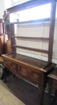 An Antique oak dresser, with associated plate rack, width 62ins, depth 19ins, height 88ins