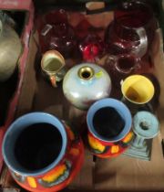 Two Poole vases, various pieces of Ruby glass and other items