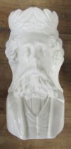 A white glazed double sided face vase, height 6ins