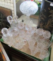 A collection of glass, including table lamp, wine glasses, decanters etc