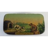 19th Century Snuff Box with cartoon of a monkey and a chained dog beside a kennel with the