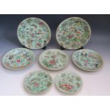 A collection of Cantonese porcelain plates, with painted enamel decoration of finches and