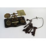 Collection of 19th Century Keys from St. Marychurch, Torquay and set of postal scales
