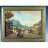 European School, Mountainous scene with bridge to the foreground, unsigned, early 19th century, 41.