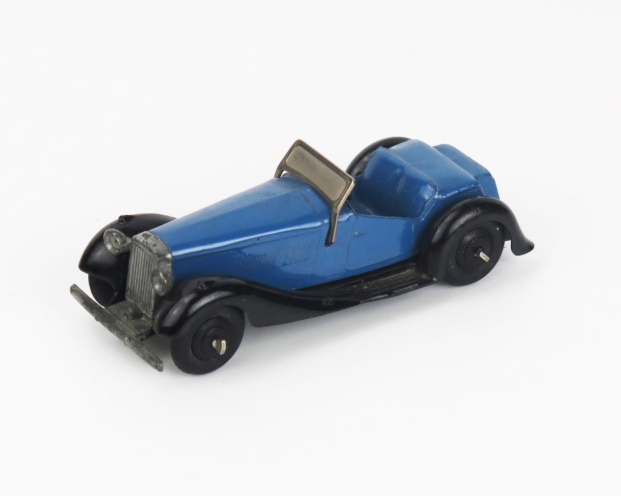 Dinky 36e British Salmson Two-Seater Sports Car (Type 5) - saxe blue, black chassis and ridged hubs,