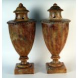 Pair of 19th Century Alabaster Pedestal Urns with Covers, 40cm high. Faults