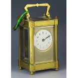 19th Century French Brass Carriage Clock retailed by Manoah Rhodes & Sons Ltd., Bradford, 15cm.