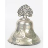 Dutch Silver Table Bell with flame finial and pricked foliate decoration, marked with lion passant