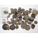 Elizabeth I Silver Sixpence 1581 and selection of Victorian and later silver and other coins, c.