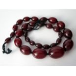 Faux Cherry Amber Oval Bead Necklace, largest bead 29.5x21mm, 22.5" (57cm), 67.8g