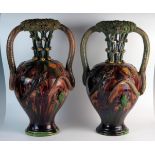 Pair of Palissy Style Macabre Vases, late 19th Century, decorated with snakes and lizards, not