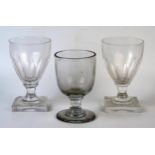 a 19th century glass rummer of traditional design together with two 20th century examples, (3)