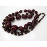 Faux Amber Bead Necklace, largest bead 31x23mm, 44.5" (103cm), 88.8g