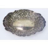 Victorian Silver Shaped Oval Dish with embossed foliate scroll decoration, 23x17.5cm, Chester