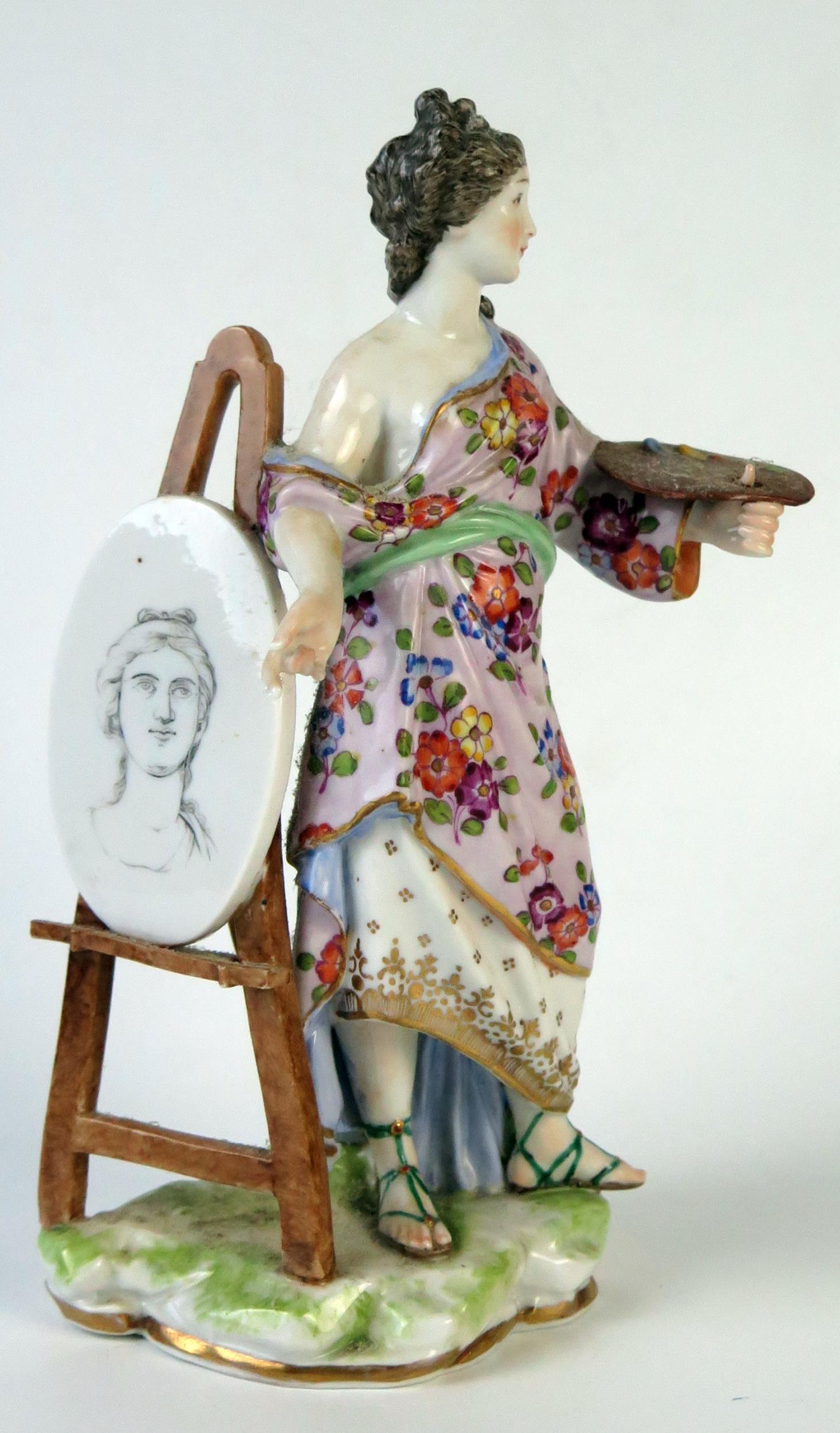 Mid 19th Century Meissen Style Figure of an Artist, blue cross marks incised, impressed number 12, - Image 2 of 3