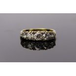 Old Cut Diamond Five Stone Ring in an unmarked high carat gold setting, 18.5mm head, size M, 3.2g