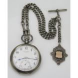 J.W. Benson Silver Cased Open Dial Keyless Pocket Watch, Birmingham 1934, 50mm case, sold with