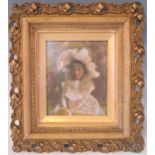 Hand Tinted Picture of a Young Girl in bonnet, 30x27cm including glazed frame