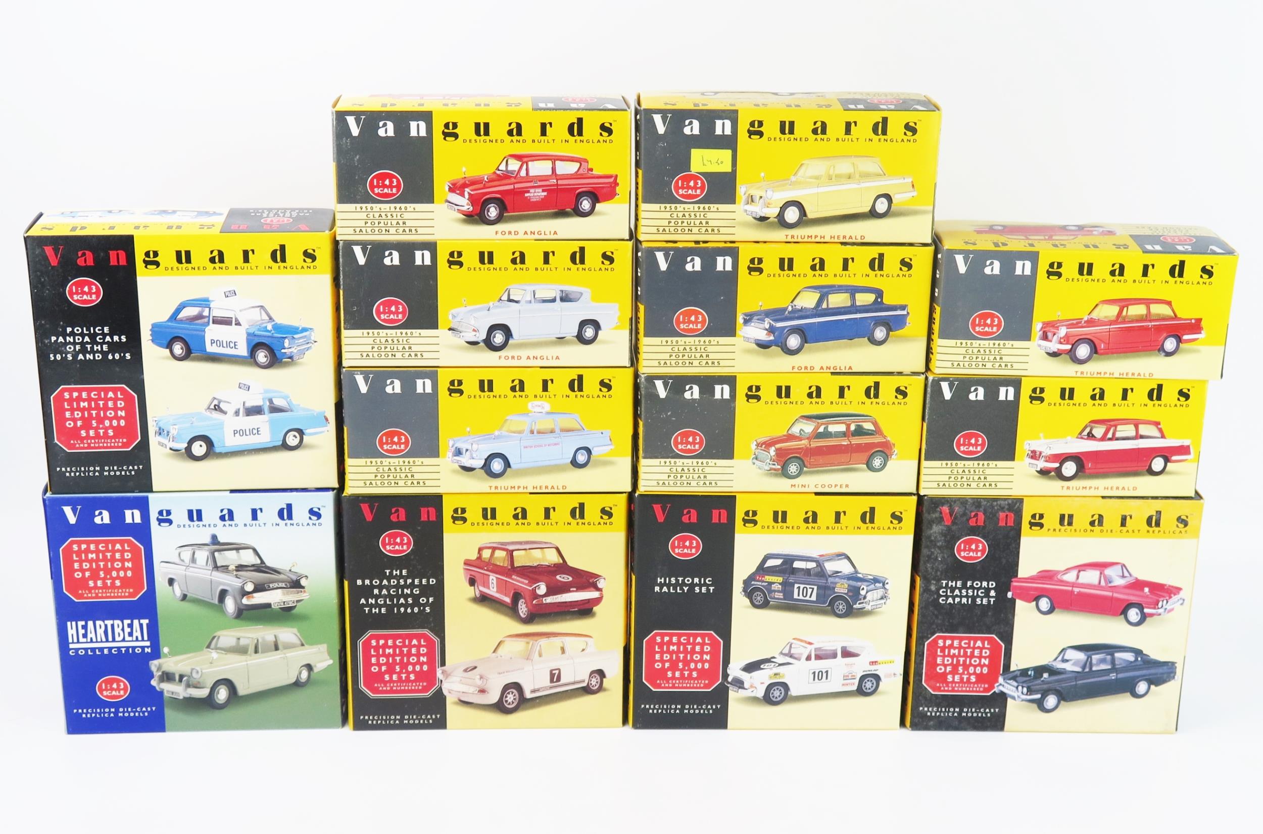 Vanguards 1:43 Collection of 18 Model Cars including Ford Anglia, Triumph Herald, Rover, Mini etc. -